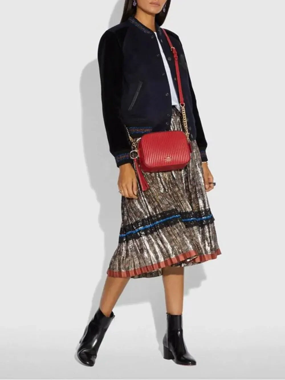 Coach Camera Bag Quilting Li Jasper Handbag Leather Zip Bag Red Gold Purse NWT